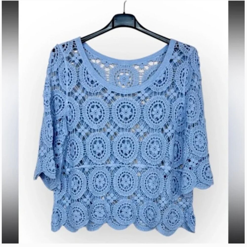 MADE IN ITALY Blue Crochet Women's Top